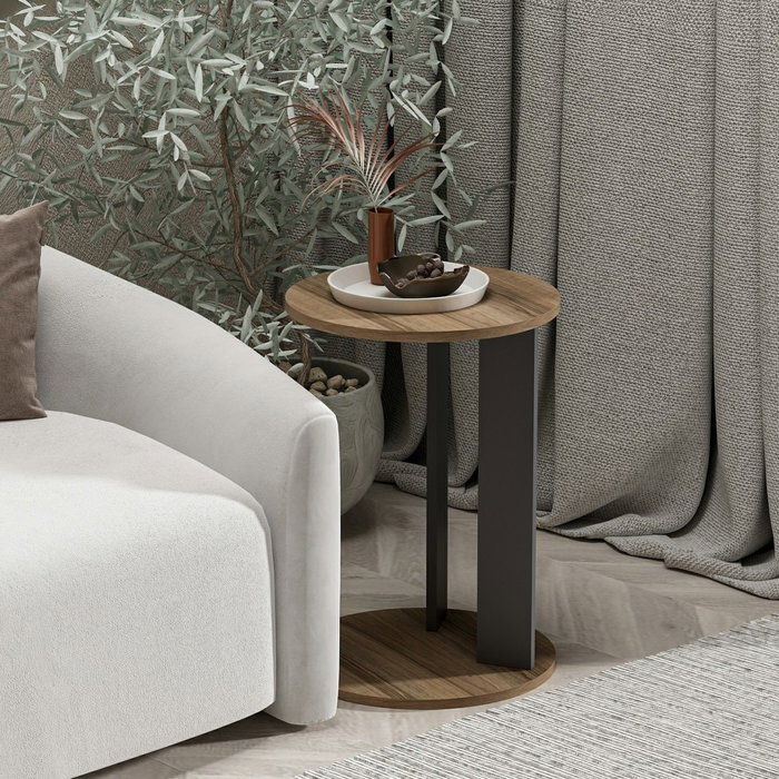 Hanah Home Ema Mesa Auxiliar Nogal, Antracita 34x64x34 cm
